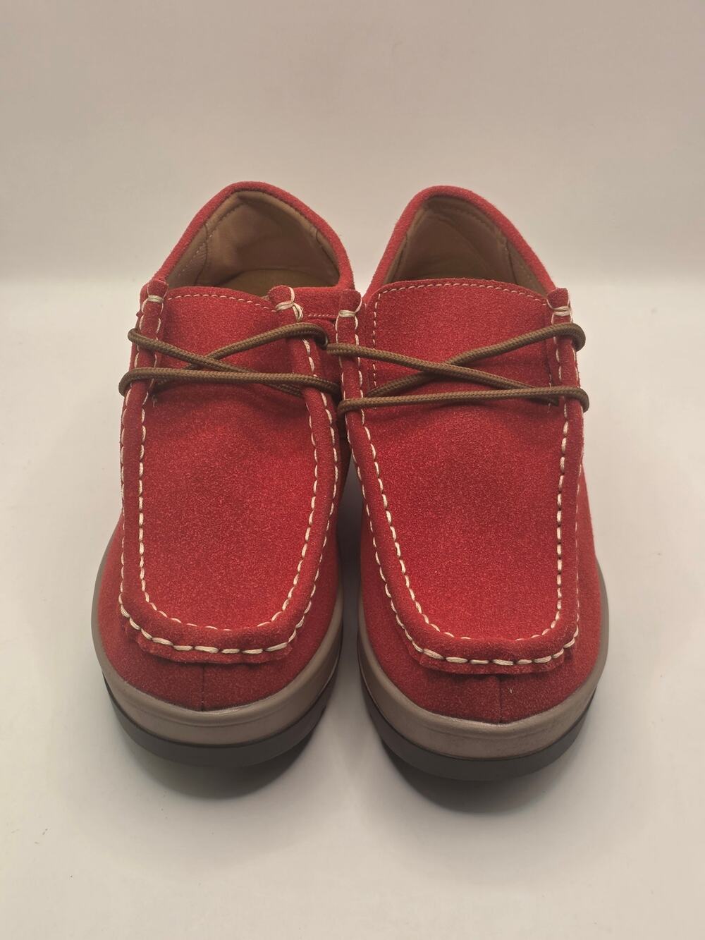 Women’s Red Suede Moc Toe Lace Up Comfort Shoes EU 39 US 8 Wedge New